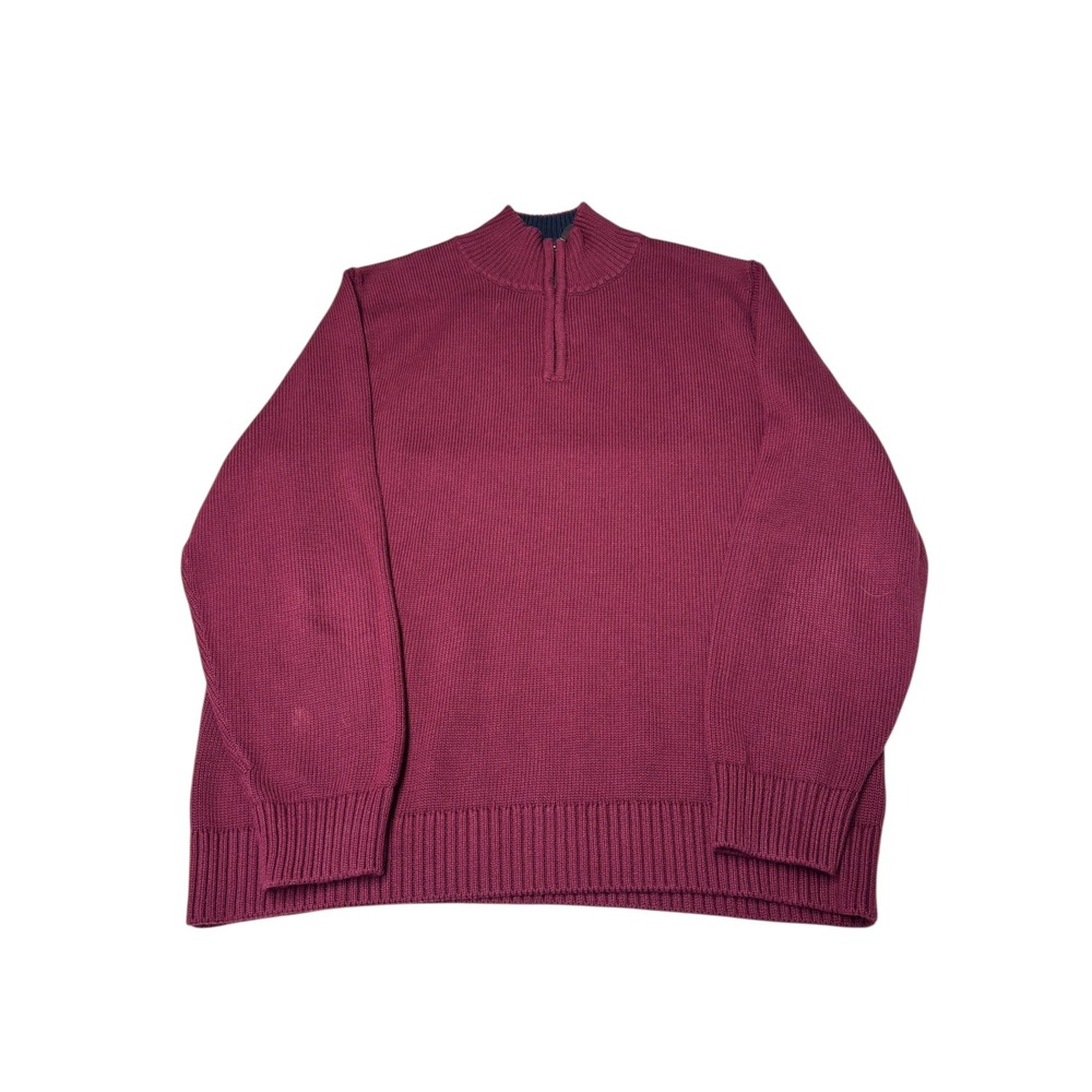 LL Bean Mens Burgundy 100% Cotton 1/4 Zip Sweater‎ XL REG